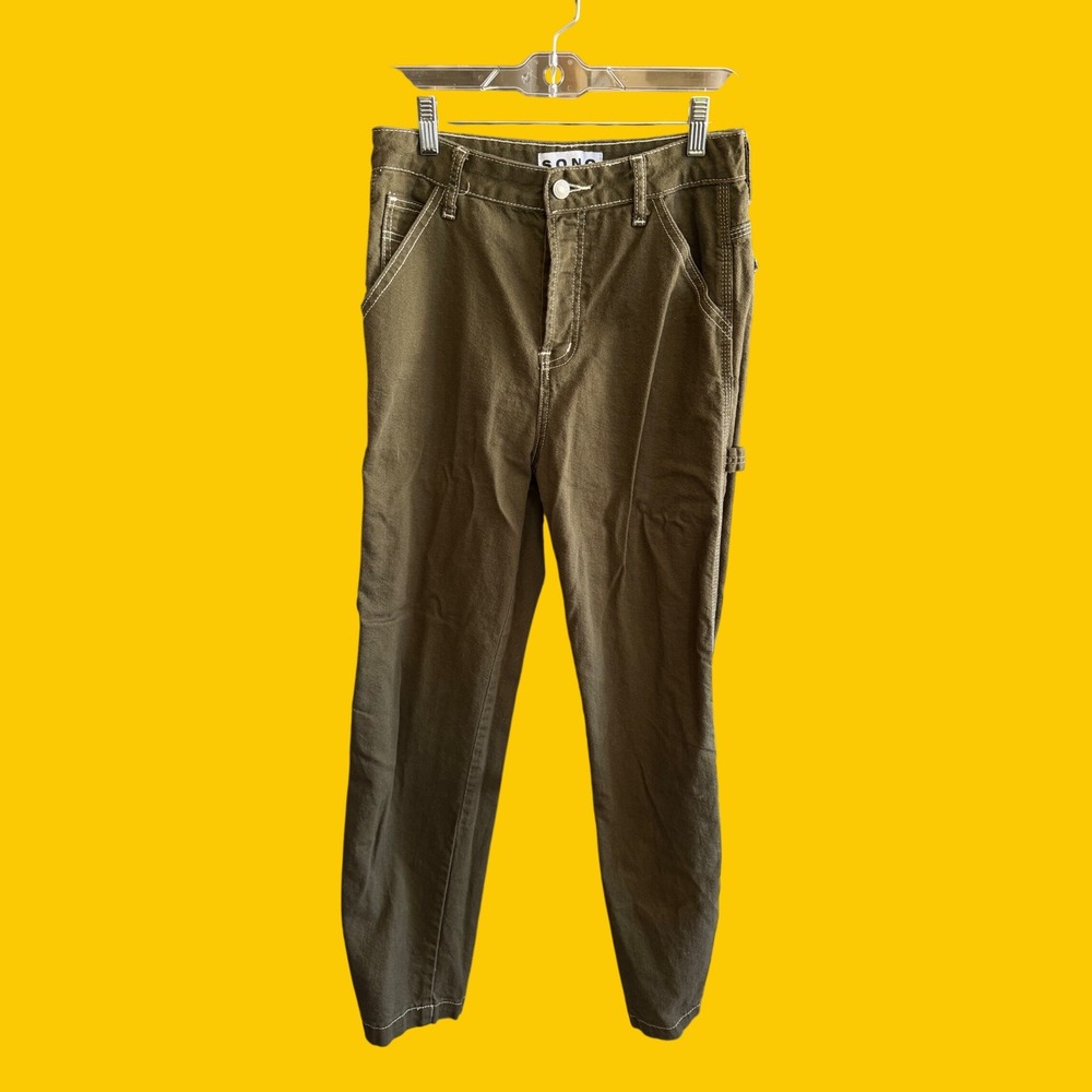 S.O.N.G. Olive Green Carpenter Pants Contrast Stitch Utility Workwear Size 5/27